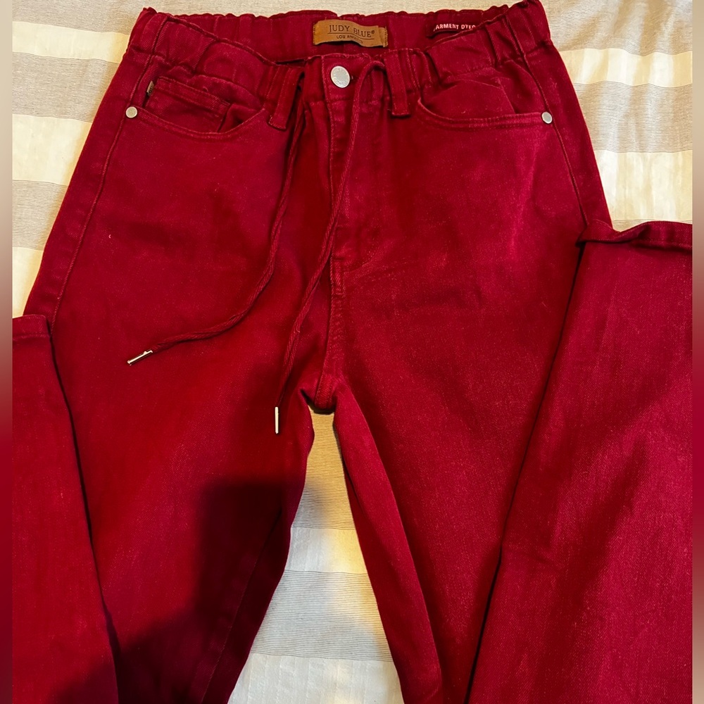 Judy Blue Bold Red Denim Joggers